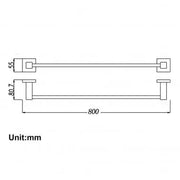 BLAZE Chrome/Black Single Towel Rail 800mm FIL Kitchen Bathroom