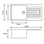 1000x500x200mm White Granite Stone Kitchen Sink with Drainboard Top/Undermount FIL Kitchen Bathroom