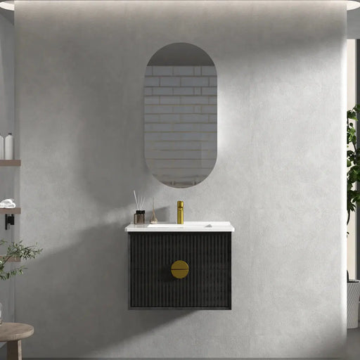 Kingo Fluted Wall Hung Vanity Matte Black 600mm/750mm/900mm - FIL Kitchen Bathroom