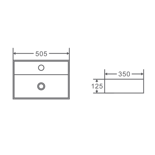 Kube 51M Wall-Hung Basin 505 x 350 x 125 mm