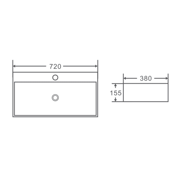 Kube 72M Wall-Hung Basin  720 x 380 x 155mm