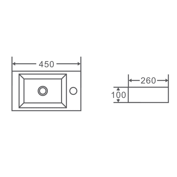 Mini 45R Compact Wall Hung Basin 450 x 260 x 100mm