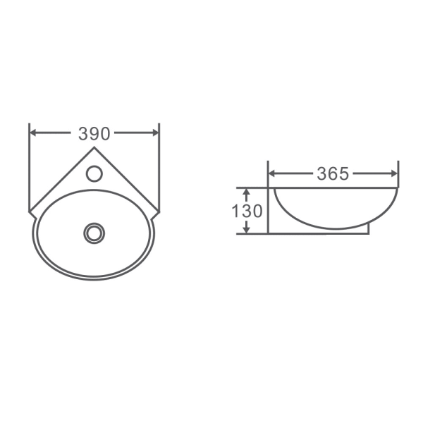 Mini 39 Compact Wall Hung Basin 390 x 365 x 130mm