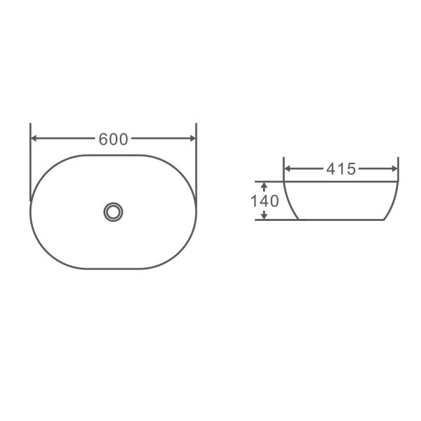 Evea 60B Above Counter Oval Basin 600 x 415 x 140mm