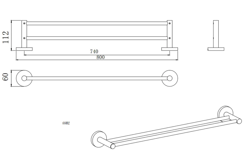 LUCID PIN Round Double Towel Rack Rail 800mm Chrome and Colours FIL Kitchen Bathroom