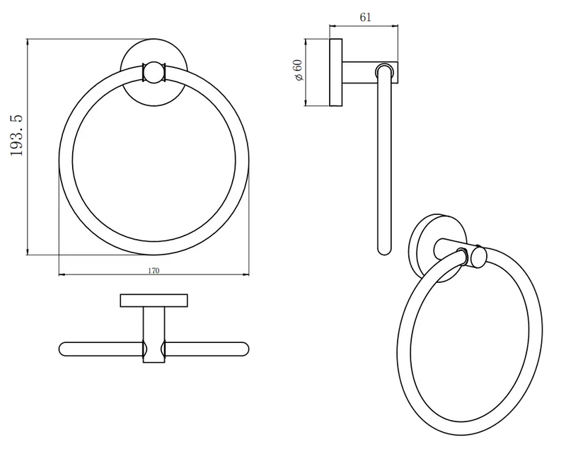 LUCID PIN Round Hand Towel Ring FIL Kitchen Bathroom