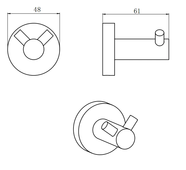 LUCID PIN Round Chrome/Black 304 Stainless Steel Double Wall Hook FIL Kitchen Bathroom