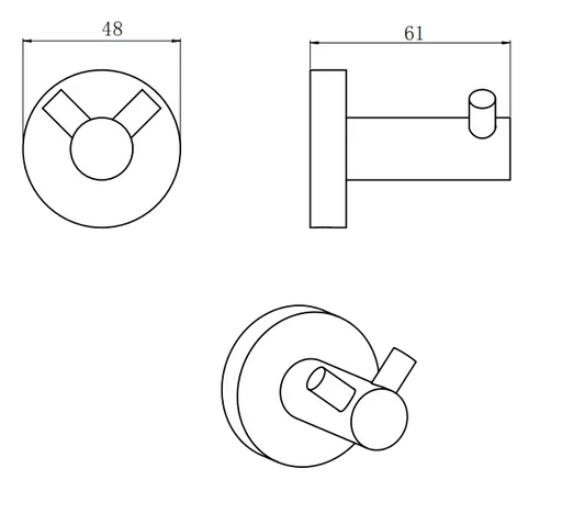 LUCID PIN Round Chrome/Black 304 Stainless Steel Double Wall Hook FIL Kitchen Bathroom