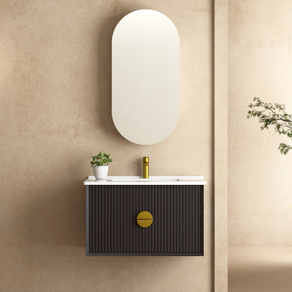 Kingo Fluted Wall Hung Vanity Matte Black 600mm/750mm/900mm