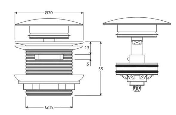 Pop-up Waste Bath 40mm Chrome/Brushed Nickel/Gun Metal/Matt Black/Brushed Gold/Brushed Copper - FIL Kitchen Bathroom