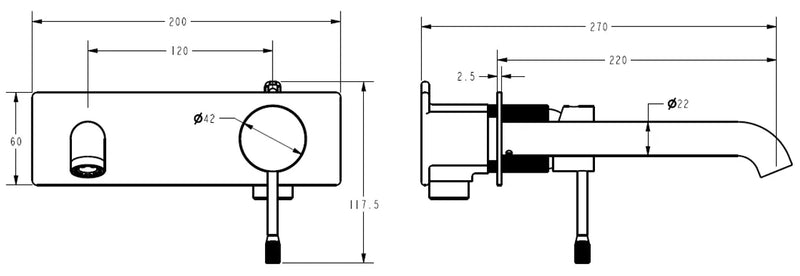 IKON Linie Wall Basin Mixer Trim Kit 180mm/220mm Matt Black - FIL Kitchen Bathroom