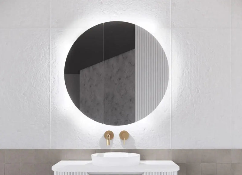 Round LED Shaving Cabinet Matte White/Matte Black 800x800x150mm - FIL Kitchen Bathroom