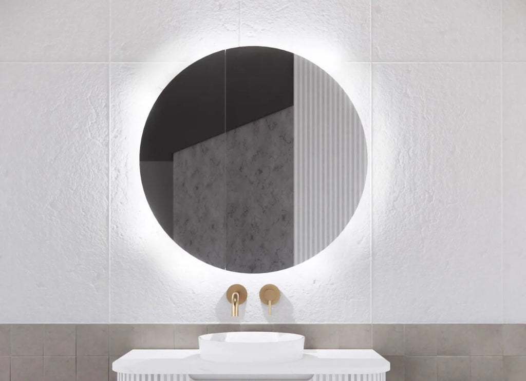 Round LED Shaving Cabinet Matte White/Matte Black 800x800x150mm