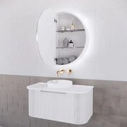 Round LED Shaving Cabinet Matte White/Matte Black 800x800x150mm - FIL Kitchen Bathroom