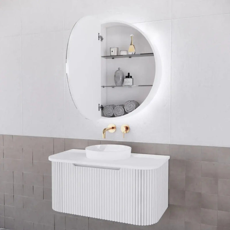 Round LED Shaving Cabinet Matte White/Matte Black 800x800x150mm - FIL Kitchen Bathroom