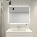 LED MIRROR RECTANGLE CURVED RIM BACKLIT  3 COLOUR LIGHTS 900X750MM FIL Kitchen Bathroom
