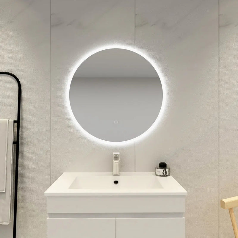 POSEIDON ACRYLIC ROUND BACKLIT LED MIRROR 3 COLOUR LIGHTS 700X700MM - FIL Kitchen Bathroom