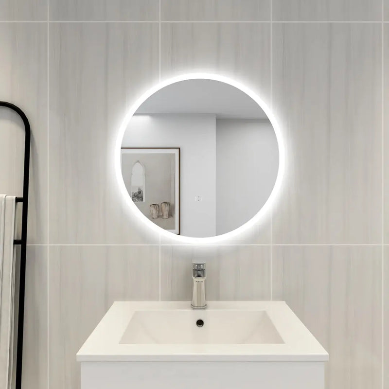 POSEIDON ACRYLIC ROUND BACKLIT LED MIRROR 3 COLOUR LIGHTS 600X600MM - FIL Kitchen Bathroom