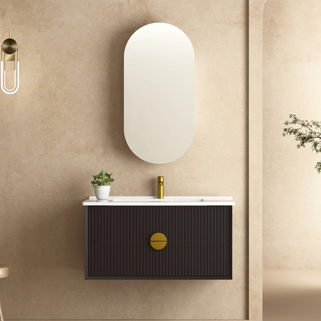 Kingo Fluted Wall Hung Vanity Matte Black 600mm/750mm/900mm