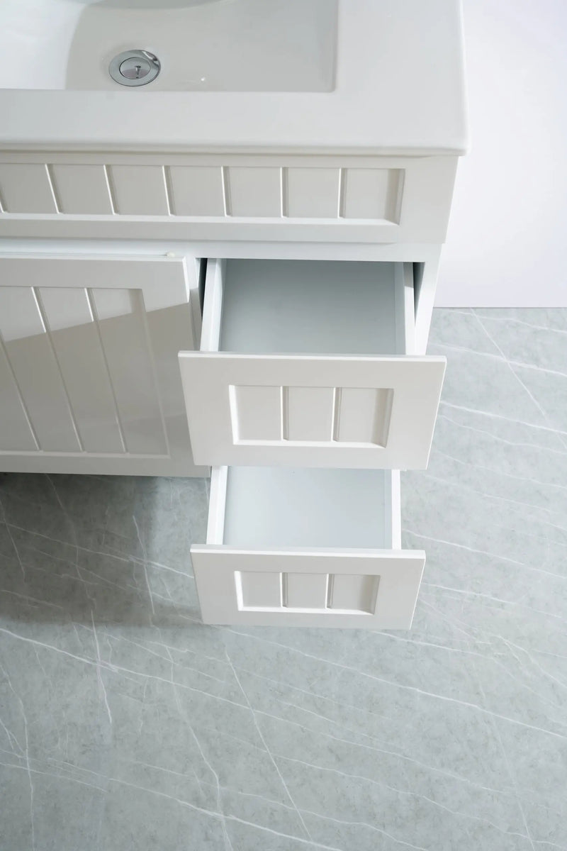 Acacia Shaker Pvc Free Standing Vanity Matte White 600mm/750mm/900mm - FIL Kitchen Bathroom