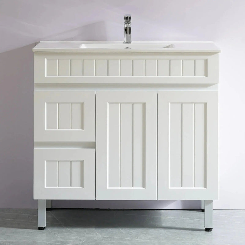 Acacia Shaker Pvc Free Standing Vanity Matte White 600mm/750mm/900mm - FIL Kitchen Bathroom