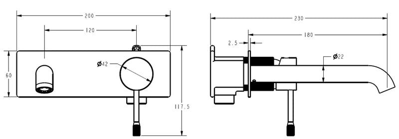 IKON Linie Wall Basin Mixer Trim Kit 180mm/220mm Brushed Gold - FIL Kitchen Bathroom