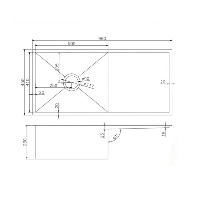 960x450x230mm Chrome Stainless Steel Single Bowl Kitchen Sink Aquaperla