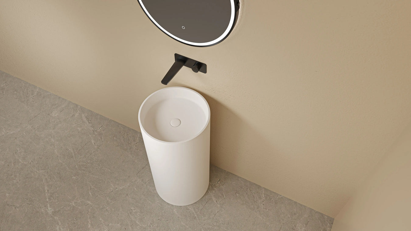Olley Solid Surface Stone Pedestal Basin LK-SOP450-MW Lukka
