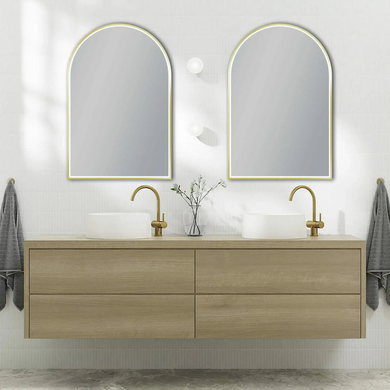 Arch LED Framed Bathroom Mirror Brushed Gold 600x900mm - FIL Kitchen Bathroom