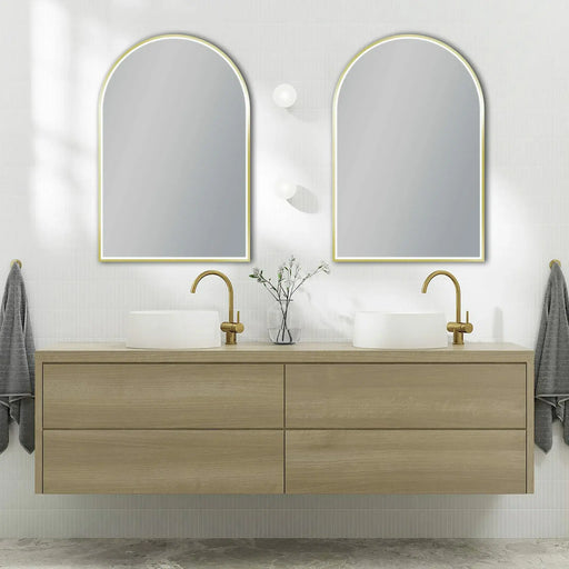Arch LED Framed Bathroom Mirror Brushed Gold 600x900mm - FIL Kitchen Bathroom
