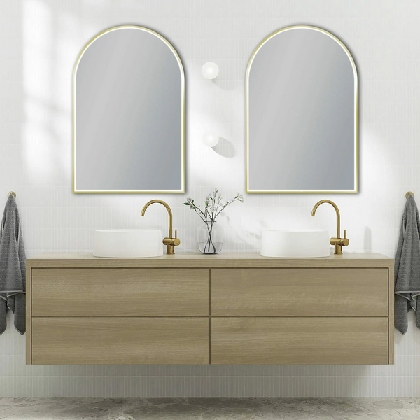 Arch LED Framed Bathroom Mirror Brushed Gold 600x900mm