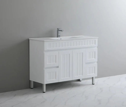 Acacia Shaker Pvc Free Standing Vanity Matte White 1200mm/1500mm(Single Bowl/Double Bowl) - FIL Kitchen Bathroom