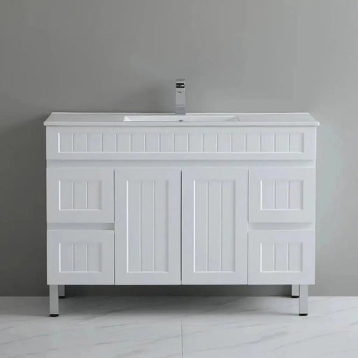 Acacia Shaker Pvc Free Standing Vanity Matte White 1200mm/1500mm(Single Bowl/Double Bowl) - FIL Kitchen Bathroom