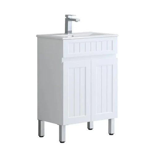 Acacia Shaker Pvc Free Standing Vanity Matte White 600mmX370mm - FIL Kitchen Bathroom