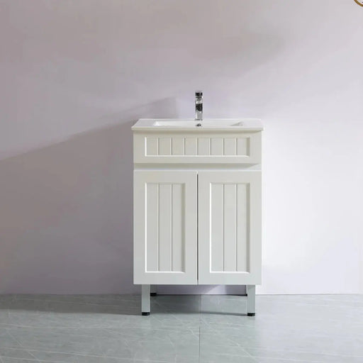 Acacia Shaker Pvc Free Standing Vanity Matte White 600mmX370mm - FIL Kitchen Bathroom