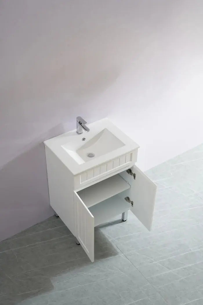 Acacia Shaker Pvc Free Standing Vanity Matte White 600mm/750mm/900mm - FIL Kitchen Bathroom
