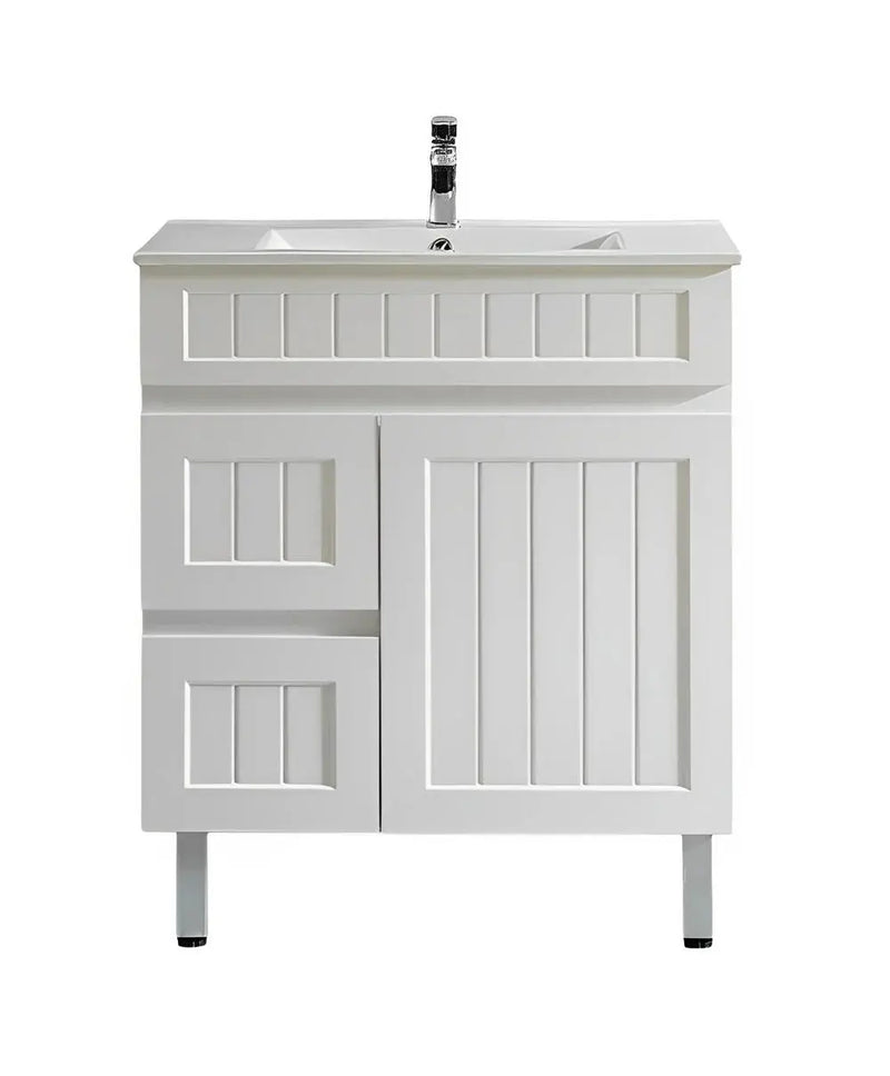 Acacia Shaker Pvc Free Standing Vanity Matte White 600mm/750mm/900mm - FIL Kitchen Bathroom
