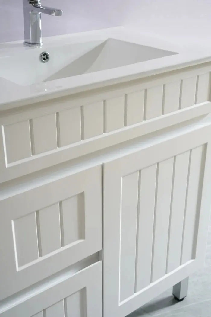 Acacia Shaker Pvc Free Standing Vanity Matte White 600mm/750mm/900mm - FIL Kitchen Bathroom