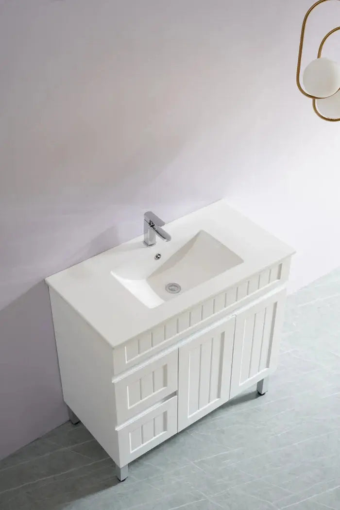 Acacia Shaker Pvc Free Standing Vanity Matte White 600mm/750mm/900mm - FIL Kitchen Bathroom