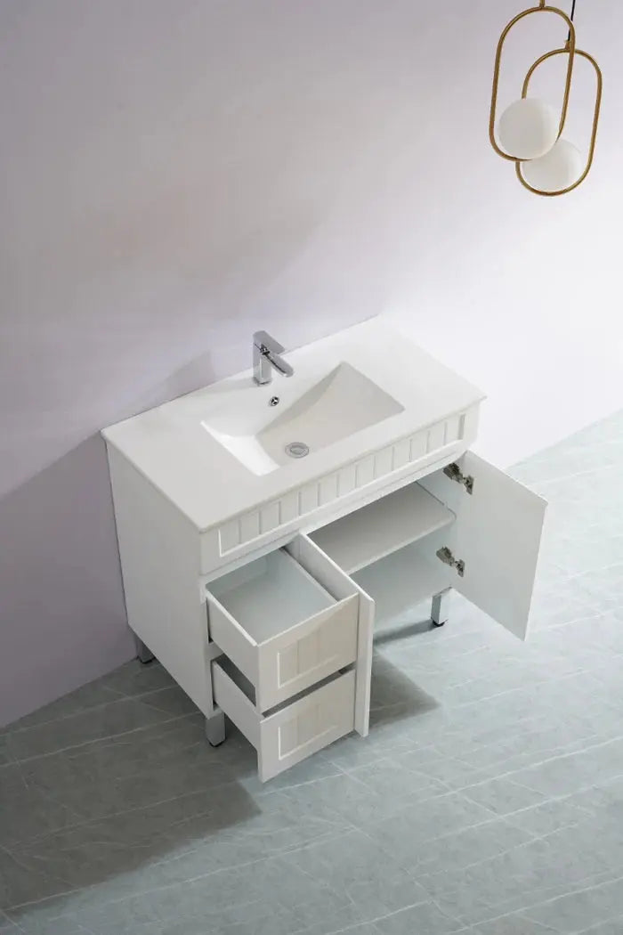 Acacia Shaker Pvc Free Standing Vanity Matte White 600mm/750mm/900mm - FIL Kitchen Bathroom