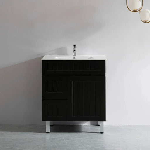 Acacia Shaker Pvc Free Standing Vanity Matte Black 600mm/750mm/900mm - FIL Kitchen Bathroom