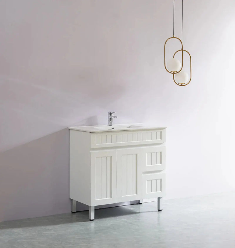 Acacia Shaker Pvc Free Standing Vanity Matte White 600mm/750mm/900mm - FIL Kitchen Bathroom