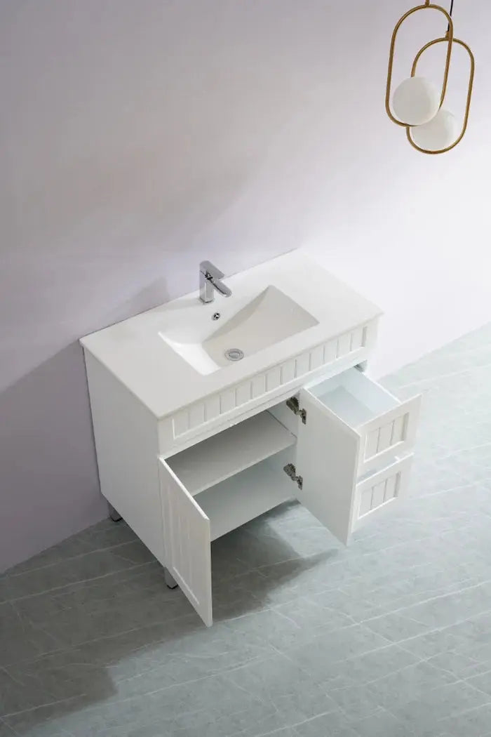 Acacia Shaker Pvc Free Standing Vanity Matte White 600mm/750mm/900mm - FIL Kitchen Bathroom