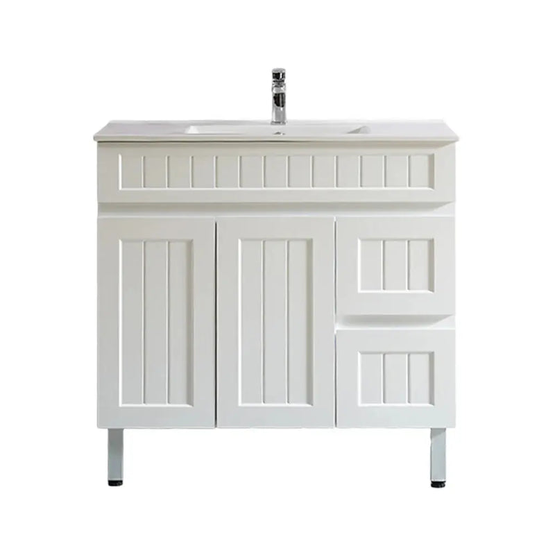 Acacia Shaker Pvc Free Standing Vanity Matte White 600mm/750mm/900mm - FIL Kitchen Bathroom