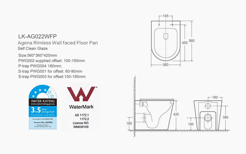 Agena Rimless Wall Faced Floor Pan LK-AG022WFP