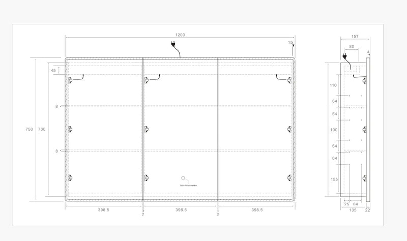 Avola LED Mirror Cabinet (MW/MB/MO/SO) LK-ALMC1200-3LIGHTS