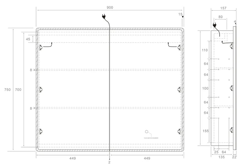 Avola LED Mirror Cabinet (MW/MB/MO/SO) LK-ALMC900-3LIGHTS