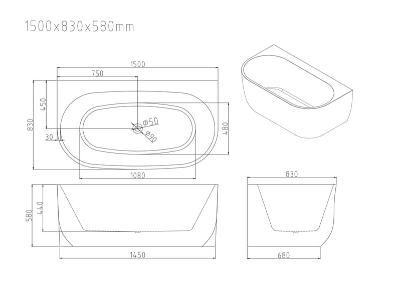Anna Back-To-Wall Bathtub – Gloss White mercioaustralia