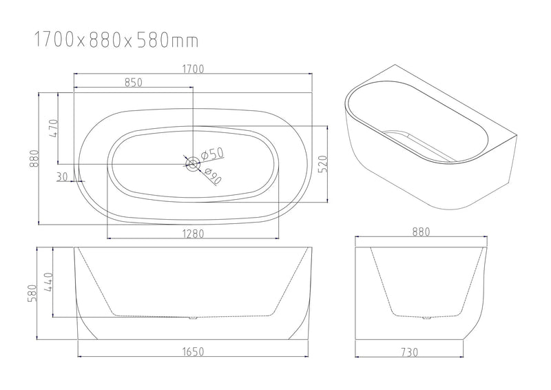 Anna Back-To-Wall Bathtub – Gloss White mercioaustralia
