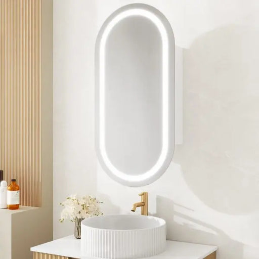 LED Oval PVC Shaving Cabinet 450 x 900mm – Single Door MERCIO